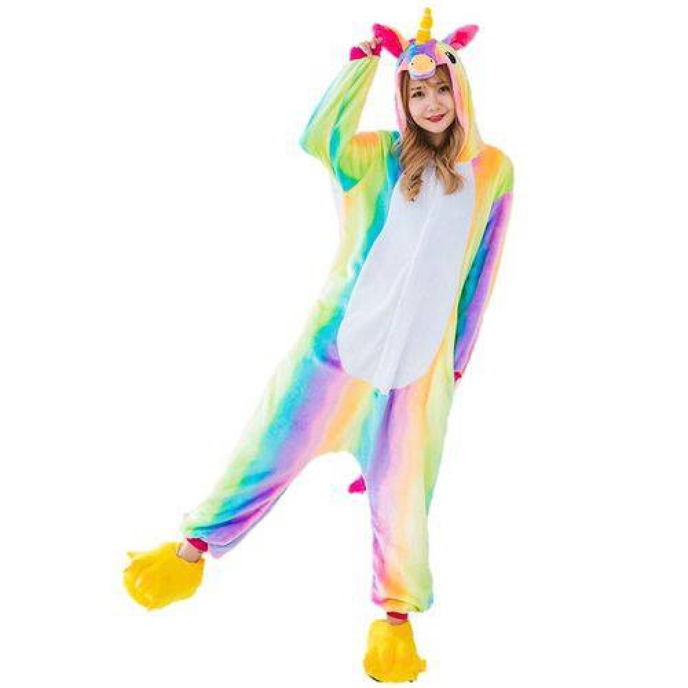 Pijama Arco-iris Fantasia Macacão Kigurumi Unicórnio Rainbow Colorido