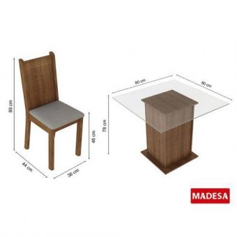 Conjunto Sala de Jantar Magda Madesa Mesa Tampo de Vidro com 4 Cadeiras