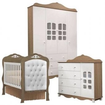 Quarto De Bebê Imperial 4 Portas Com Berço Realeza Wengue Capitone Branco – Canaã
