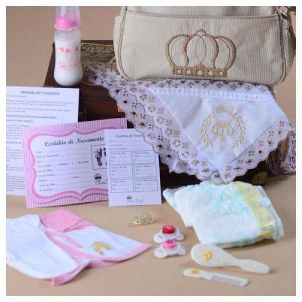 Boneca Bebê Reborn Princesa Larinha Loira Roupa Creme 53cm com 20 acessórios