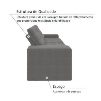 Sofá 3 Lugares Net Titan Assento Retrátil E Reclinável Grafite 2,00m (l)